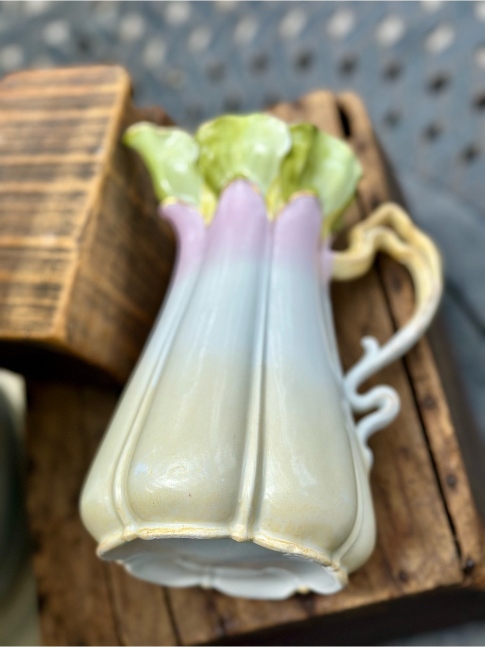 Antique Art Nouveau Floral Pitcher Pink  and Green Lily Blossom Form 1900 1920 - Picture 10 of 11